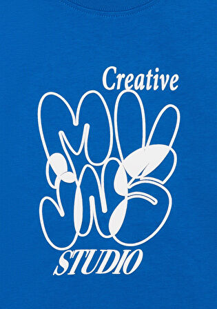 MVJNS Baskılı Crop Mavi Tişört 7610275-70910