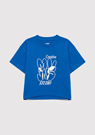 MVJNS Baskılı Crop Mavi Tişört 7610275-70910