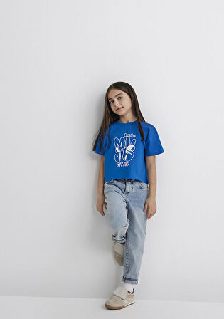 MVJNS Baskılı Crop Mavi Tişört 7610275-70910