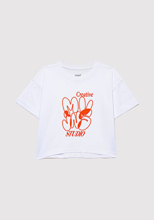 MVJNS Baskılı Crop Beyaz Tişört 7610275-620