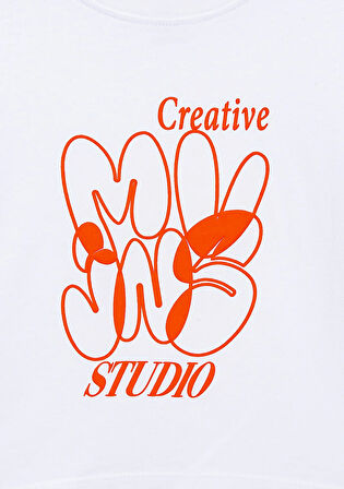 MVJNS Baskılı Crop Beyaz Tişört 7610275-620