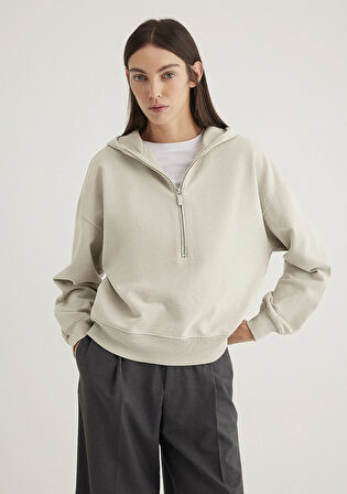 Yarı Fermuarlı Gri Sweatshirt 1S10327-70082