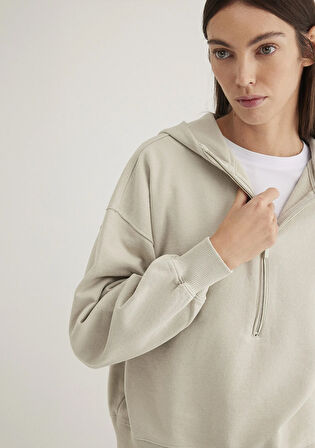 Yarı Fermuarlı Gri Sweatshirt 1S10327-70082