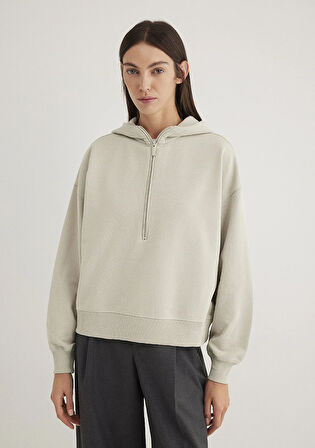 Yarı Fermuarlı Gri Sweatshirt 1S10327-70082