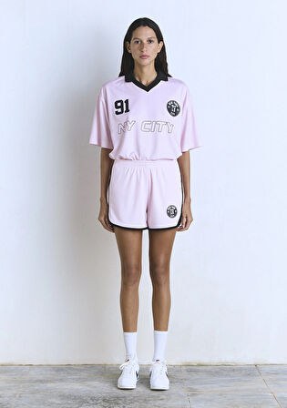 M Baskılı Biye Detaylı Pembe Şort 1410187-87110
