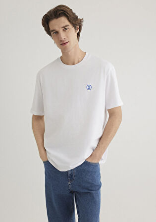 2li Mavi Logo Baskılı Beyaz Tişört 0612545-620