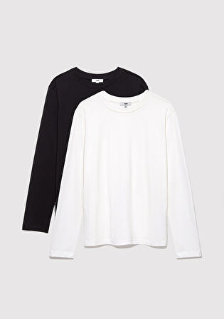 2li Uzun Kollu Siyah Basic Tişört 1613039-900