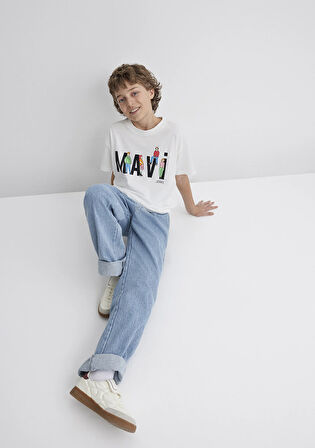 Mavi Baskılı Ekru Tişört 6610280-70057