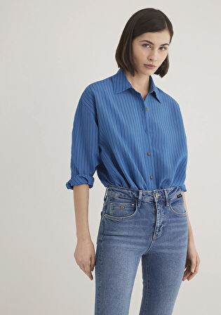 Lux Touch TENCEL TM Çizgili Mavi Modal Gömlek 1210339-90261