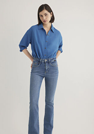 Lux Touch TENCEL TM Çizgili Mavi Modal Gömlek 1210339-90261