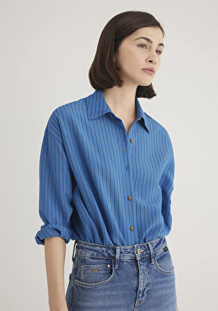Lux Touch TENCEL TM Çizgili Mavi Modal Gömlek 1210339-90261