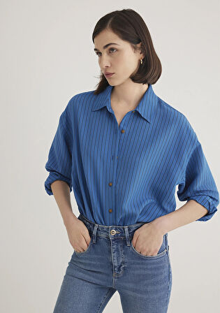 Lux Touch TENCEL TM Çizgili Mavi Modal Gömlek 1210339-90261