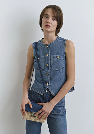 Edna Gold Premium Indigo Mavisi Jean Yelek 1110689-90153