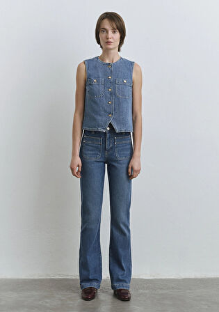 Edna Gold Premium Indigo Mavisi Jean Yelek 1110689-90153