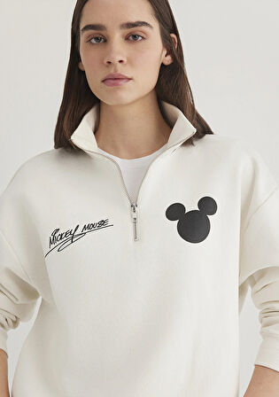 Mickey Mouse Baskılı Ekru Sweatshirt 1S10340-80194