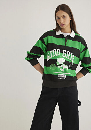 Peanuts Baskılı Siyah Sweatshirt 1S10342-89943