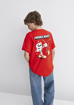 Minecraft Baskılı Kırmızı Tişört 6610343-88523