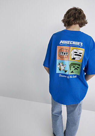 Minecraft Baskılı Mavi Tişört 6610342-82491