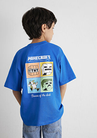 Minecraft Baskılı Mavi Tişört 6610342-82491