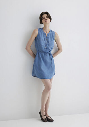 Suzy Gold Klasik Açık Mavi Jean Elbise 130317-89756