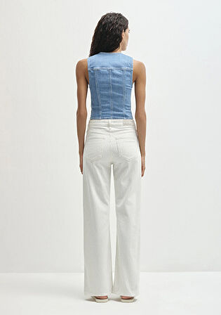 Malibu Akdeniz Çizgili Kırık Beyaz Jean Pantolon 1010152-89688