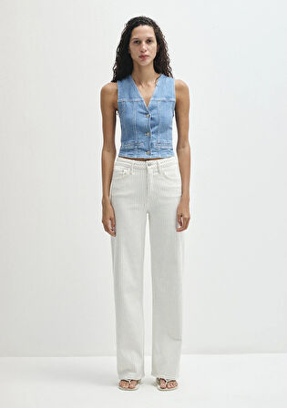 Malibu Akdeniz Çizgili Kırık Beyaz Jean Pantolon 1010152-89688