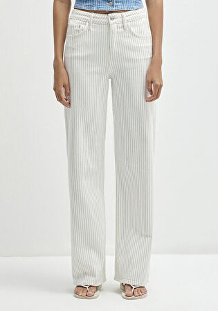 Malibu Akdeniz Çizgili Kırık Beyaz Jean Pantolon 1010152-89688