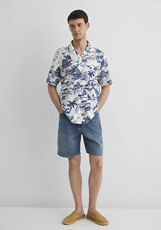 Baskılı Mavi Gömlek 0211491-89887