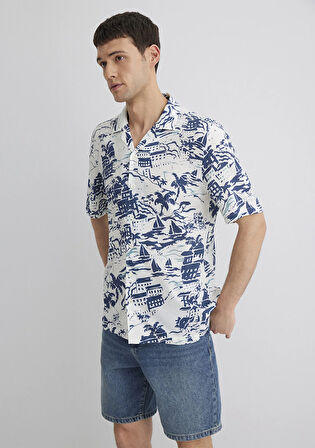 Baskılı Mavi Gömlek 0211491-89887