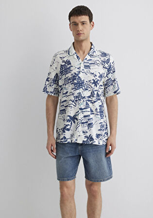 Baskılı Mavi Gömlek 0211491-89887