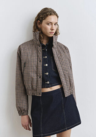 Kahverengi Kareli Şişme Mont 1110269-90373