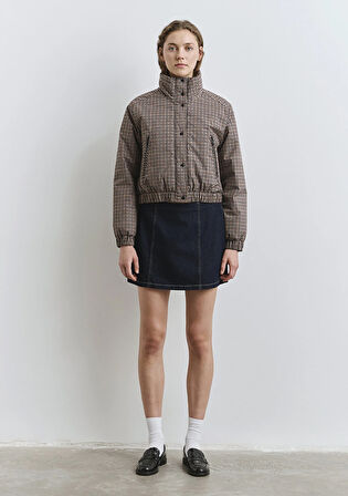 Kahverengi Kareli Şişme Mont 1110269-90373