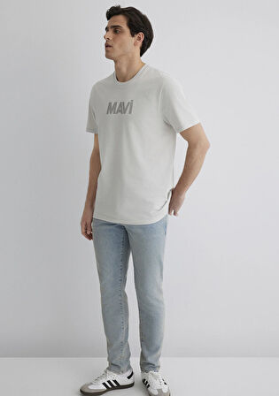 Mavi Logo Baskılı Gri Tişört 066846-70080