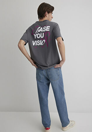 Chase Your Vision Baskılı Gri Tişört 0612721-70096