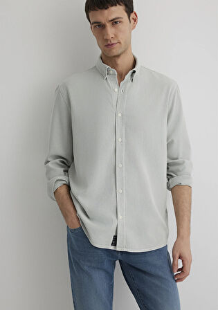 Keten Karışımlı Gri Tencel Gömlek 0211482-70148