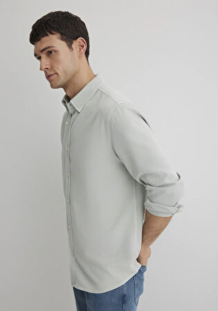 Keten Karışımlı Gri Tencel Gömlek 0211482-70148