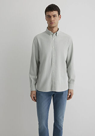Keten Karışımlı Gri Tencel Gömlek 0211482-70148