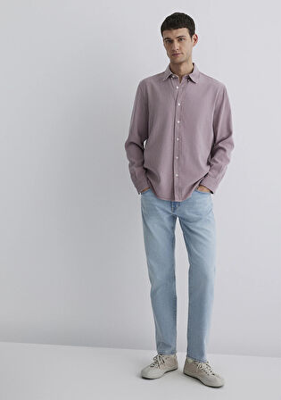 Keten Karışımlı Kahverengi Tencel Gömlek 0211482-89596