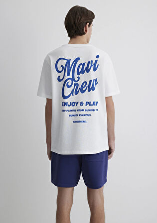 Mavi Crew Baskılı Ekru Tişört 0612667-70057