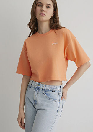Mavi Logo Baskılı Turuncu Crop Tişört 1613070-71410