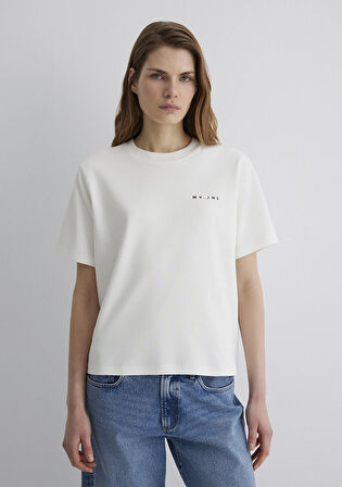 MV Baskılı Ekru Tişört 1613148-80194