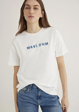 Mavi Baskılı Ekru Tişört 1613146-70057