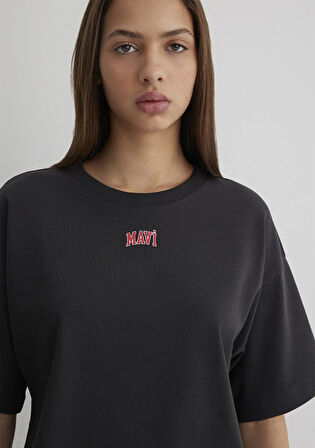 Mavi Logo Baskılı Antrasit Crop Tişört 1611585-70087