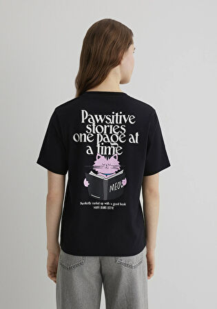 Kedi Baskılı Siyah Tişört 1613176-900
