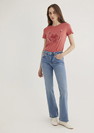 Kelebek Baskılı Pembe Tişört 1613196-71102