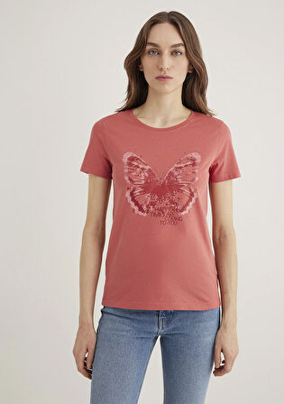 Kelebek Baskılı Pembe Tişört 1613196-71102