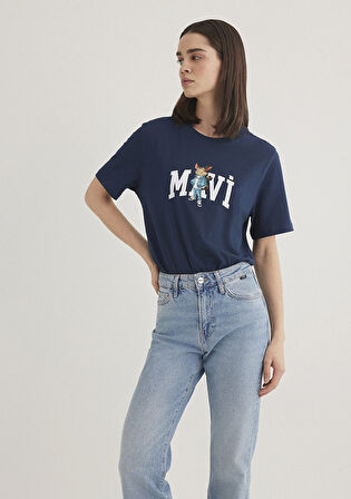 Kedi Logo Baskılı Lacivert Tişört 1613282-82454