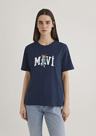 Kedi Logo Baskılı Lacivert Tişört 1613282-82454