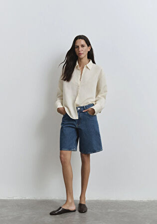 Melina Real Blue Puslu Koyu Mavi Jean Şort 1410144-89745