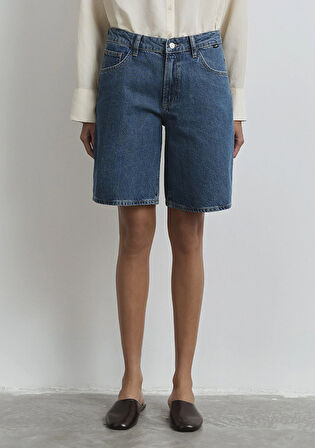 Melina Real Blue Puslu Koyu Mavi Jean Şort 1410144-89745